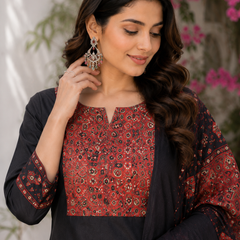 Miramaar Women's Royal Luxe Black Kurta Dupatta Set