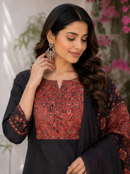 Miramaar Women's Royal Luxe Black Kurta Dupatta Set